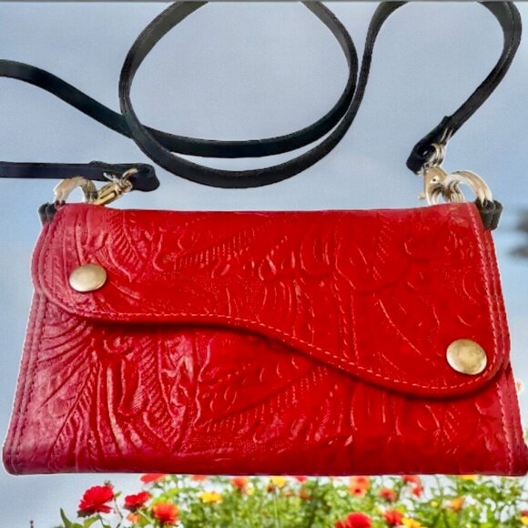 KAHLILA Red Tooled Leather Crossbody Wallet Purse Bag - Picture 16 of 16